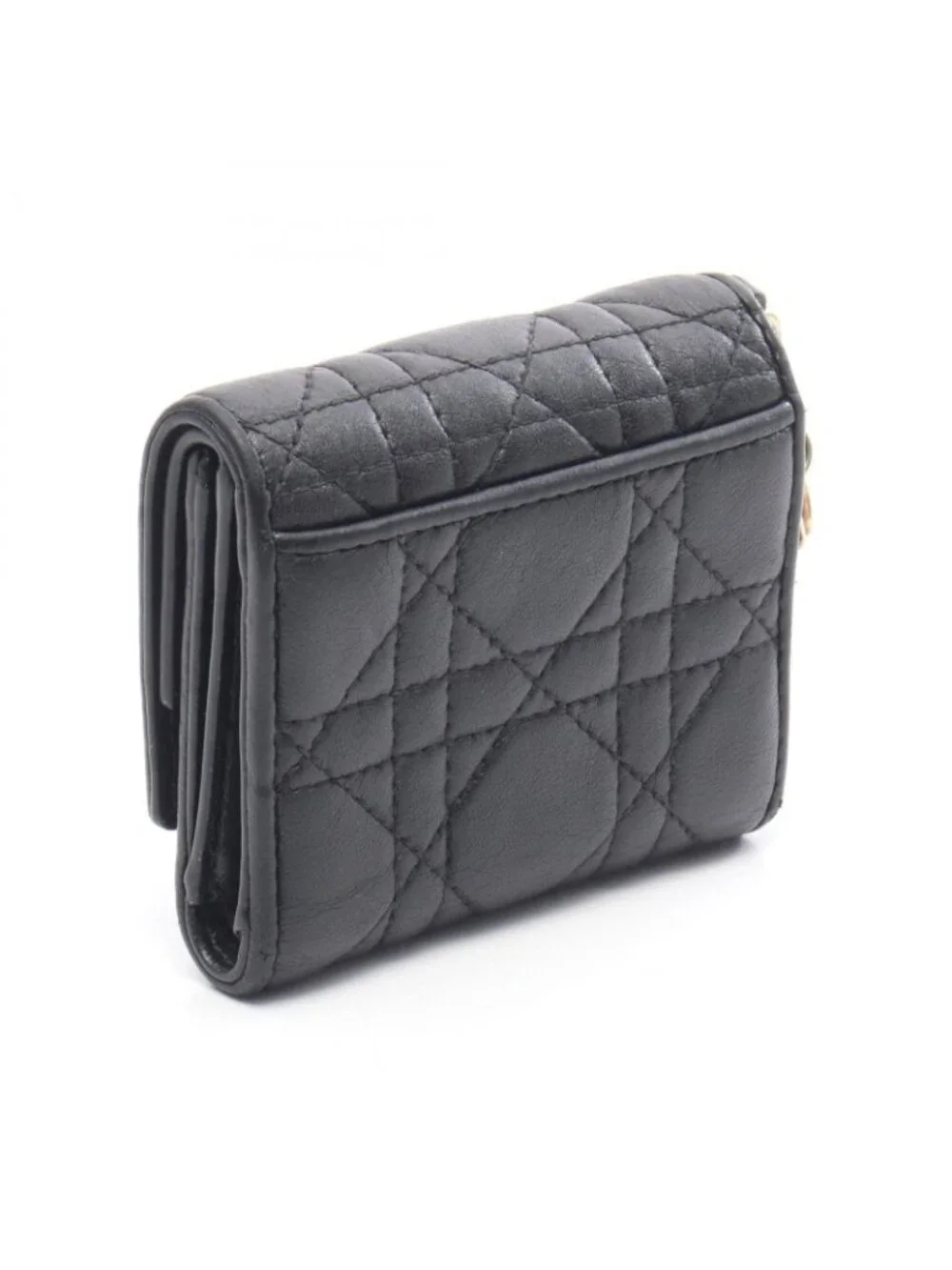 Dior Trifold Wallet Lady Lotus Black Leather